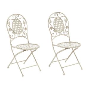 Lot de 2 chaises de jardin pliant métal blanc cassé