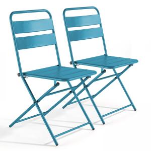 Lot de 2 chaises de jardin pliantes en métal bleu pacific