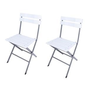 Lot de 2 chaises de jardin pliantes en plastique blanc et g…
