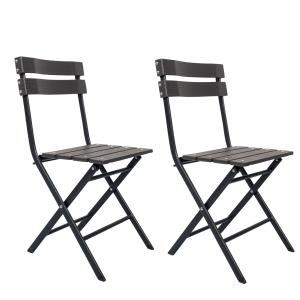 Lot de 2 chaises de jardin pliantes gris foncé et noir