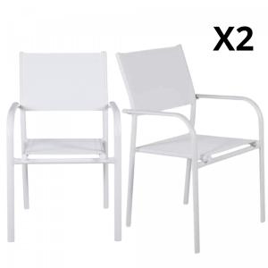 Lot de 2 chaises de jardin tendance en métal et tissu blanc