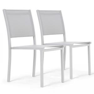 Lot de 2 chaises de terrasse aluminium et textilène blanc