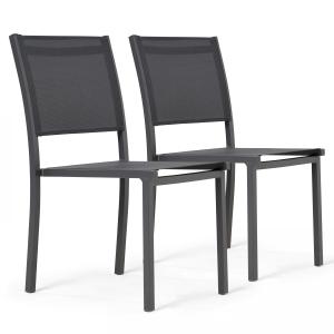 Lot de 2 chaises de terrasse aluminium et textilène gris