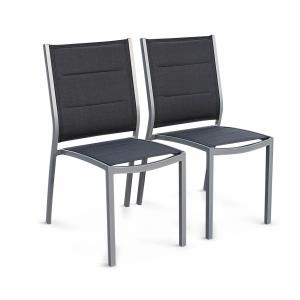 Lot de 2 chaises en aluminium gris et textilène gris