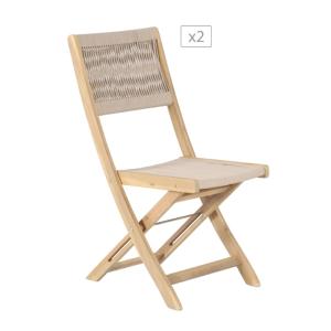 Lot de 2 chaises en bois d'acacia blanchi FSC et corde beige