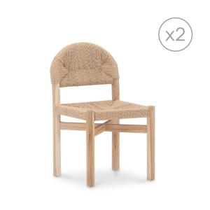 Lot de 2 chaises en bois de teck et rotin beige