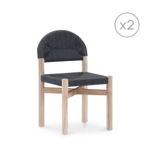 Lot de 2 chaises en bois de teck et rotin noir