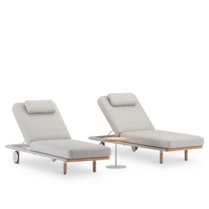 Lot de 2 chaises longues avec coussin et table alum beige e…