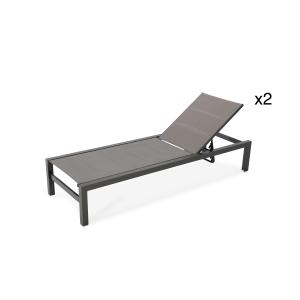 Lot de 2 chaises longues droites en aluminium marron avec r…