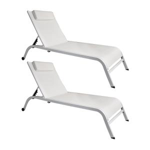 Lot de 2 chaises longues en acier inoxydable blanc