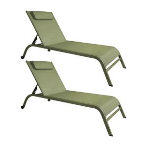 Lot de 2 chaises longues en acier inoxydable vert