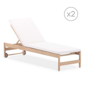 Lot de 2 chaises longues en bois avec coussin