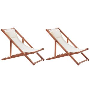 Lot de 2 chaises longues en tissu et bois blanc