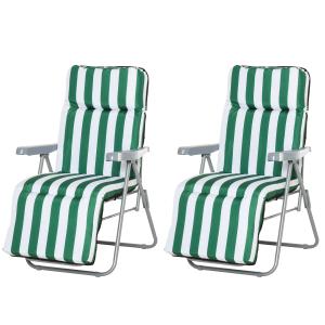 Lot de 2 chaises longues pliables vert blanc