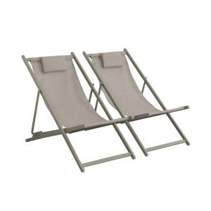 Lot de 2 chaises pliantes avec coussin kaki textilene