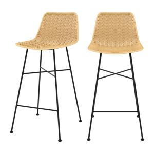 Lot de 2 chaises pour îlot central 65,5 cm en rotin naturel