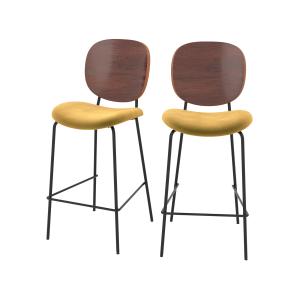 Lot de 2 chaises pour îlot central 65,5 cm en velours jaune