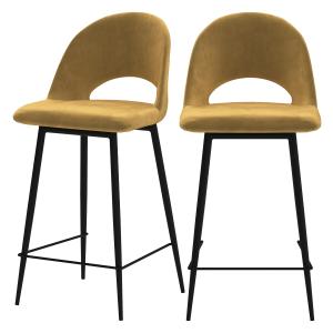 Lot de 2 chaises pour îlot central 65 cm en velours jaune