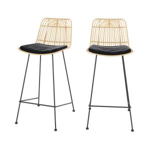 Lot de 2 chaises pour îlot central 66 cm en rotin et noir