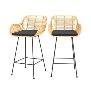 Lot de 2 chaises pour îlot central 66 cm en rotin et tissu…