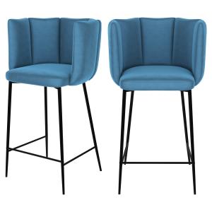 Lot de 2 chaises pour îlot central 67 cm en velours bleu