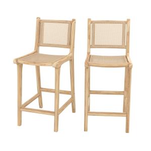 Lot de 2 chaises pour îlot central en teck et cannage rotin…