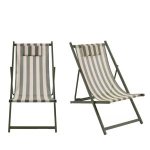 Lot de 2 chiliennes à rayures en aluminium - Vert olive
