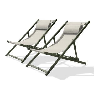 Lot de 2 chiliennes de jardin en toile plastifiée et alumin…