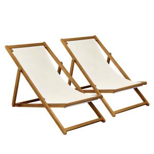 Lot de 2 chiliennes en acacia inclinables 3 positions écru