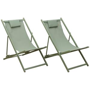 Lot de 2 chiliennes en textilène et aluminium vert sauge