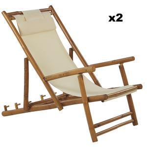 Lot de 2 chiliennes pliantes bambou beige clair