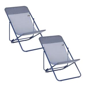 Lot de 2 chiliennes pliantes multi-positions en acier bleu