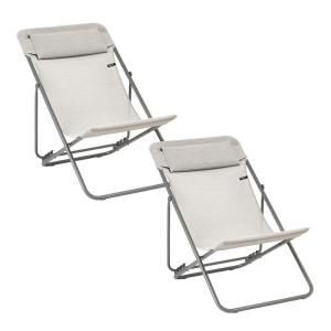 Lot de 2 chiliennes pliantes multi-positions en acier gris