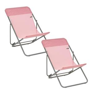Lot de 2 chiliennes pliantes multi-positions en acier rose