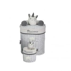 Lot de 2 corbeilles rondes licorne en rotin pour enfant