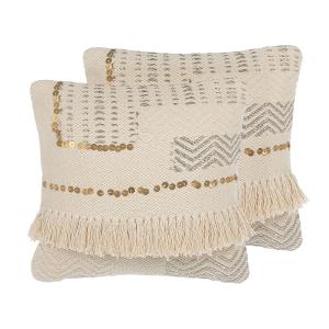 Lot de 2 coussin décoratifs en tissu beige 45x10cm