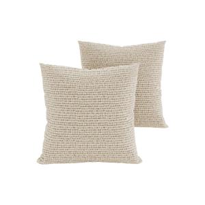 Lot de 2 coussins déco en tissu effet tweed crème