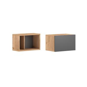 Lot de 2 Cubes Muraux L40 x H25 cm - Décor Chêne et Gris
