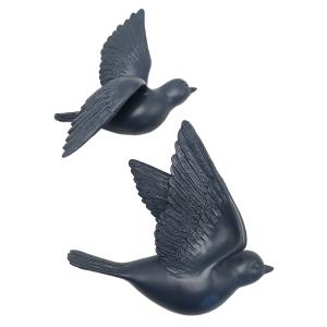 Lot de 2 déco murales oiseaux bleus 12,5x15cm