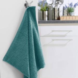 Lot de 2 essuie-mains en coton bleu paon 50x50cm