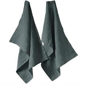 Lot de 2 essuie-vaisselle lin français ardoise 50x70 cm