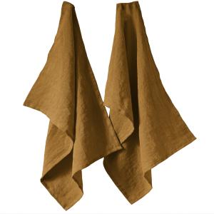 Lot de 2 essuie-vaisselle lin français caramel 50x70 cm