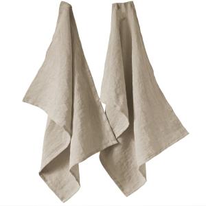Lot de 2 essuie-vaisselle lin français sable 50x70 cm