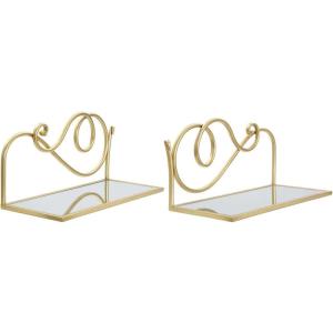 Lot de 2 étagères en métal doré avec plan miroir 41,5x18x20…