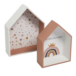 Lot de 2 étagères murales forme maison  20x8x27 cm Blanc