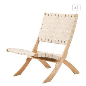 Lot de 2 fauteuils  bois d'acacia FSC blanchi corde naturel…