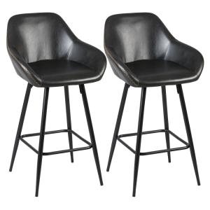 Lot de 2 fauteuils de bar en simili noir et acier noir
