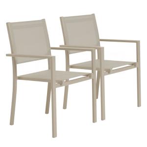 Lot de 2 fauteuils de jardin aluminium et textilène crème