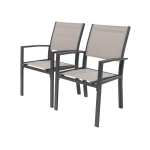 Lot de 2 fauteuils de jardin aluminium taupe 57 x 62 x 90 cm