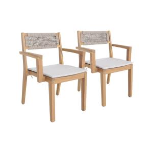 Lot de 2 fauteuils de jardin beige bois d'acacia avec couss…